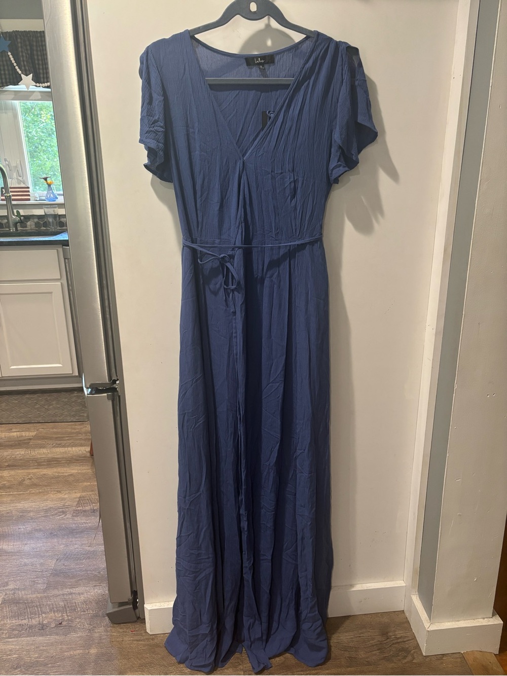 Lulus Marigold Slate Blue Flutter Sleeve Maxi Dress Size Small - Picture 6 of 6